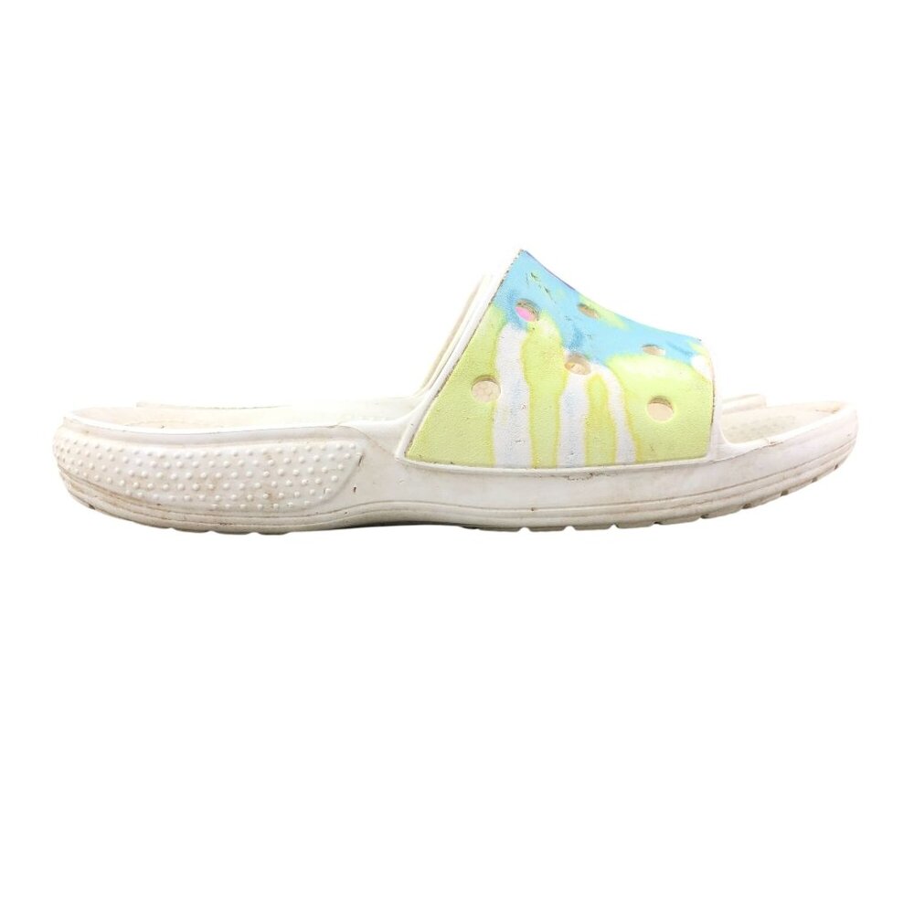 Crocs Unisex Size 6M 8W Classic White Multi Tie Dye Graphic Slides Sandals FAIR